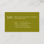 おしゃれなオリーブグリーンのモノグラム文字の名前 名刺 (裏面)