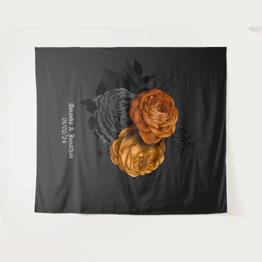 おしゃれなオレンジとブラックのゴシックウェディングテーマ タペストリー (正面(横))