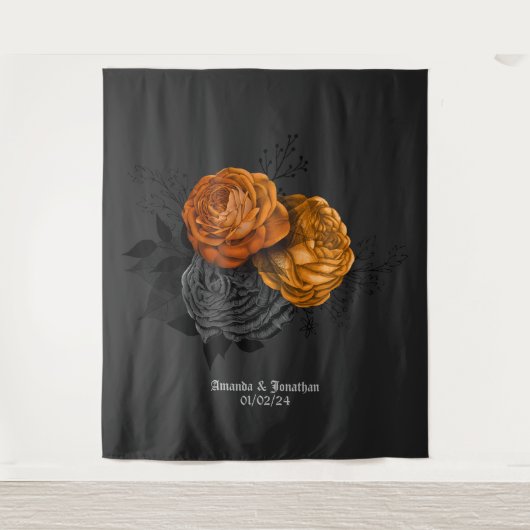 おしゃれなオレンジとブラックのゴシックウェディングテーマ タペストリー (正面)