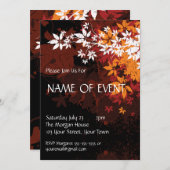 おしゃれなオレンジと白の葉のデザイン 招待状 (正面/裏面)