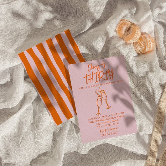 おしゃれなオレンジの手描き30歳の誕生日 招待状
