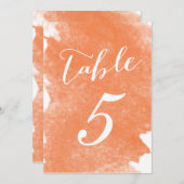 おしゃれなオレンジの水彩テーブルナンバーカード 招待状 (正面/裏面)