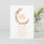 おしゃれなオレンジの花のボタニカル ゴールド ホワイト 誕生日 招待状 (スタンド正面)