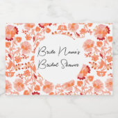 おしゃれなオレンジの花柄 ブライダルシャワー スパークリングワインラベル (シングルラベル)