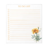 おしゃれなオレンジ色のマリーゴールドTODOリスト教師ギフト ノートパッド (正面)