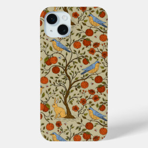 おしゃれなオレンジ色のリンゴが茶色の木のデザイン iPhone 15 MINIケース
