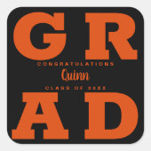 おしゃれなオレンジ色の卒業証書 黒背景 スクエアシール (正面)