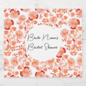 おしゃれなオレンジ 花柄 プリント  ブライダルシャワー スパークリングワインラベル (シングルラベル)