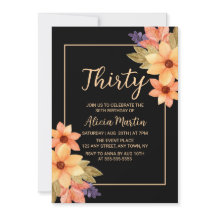 おしゃれなオレンジ 赤 秋の花のモチーフ 黒の背景 誕生日カード あらゆる年齢