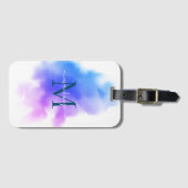 おしゃれなオンブルブルーピンクの水彩画モノグラム ラゲッジタグ (正面横)