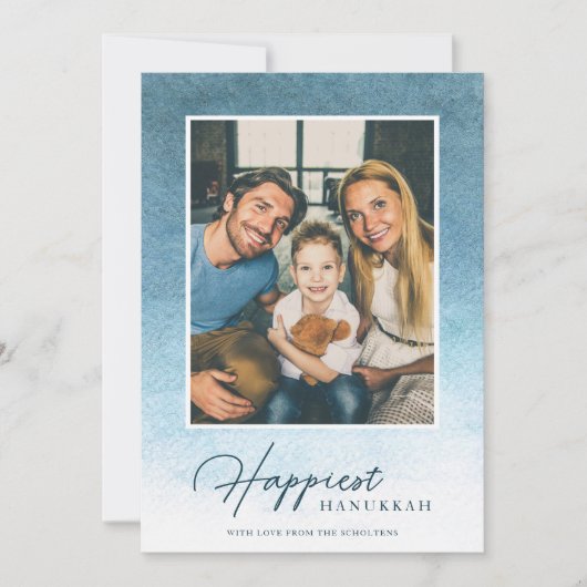 おしゃれなオンブル水彩画のハヌカの写真カード シーズンカード (正面)