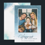 おしゃれなオンブル水彩画のハヌカの写真カード シーズンカード<br><div class="desc">これらのモダンなスタイルの写真カードで季節をお祝いしましょう。青とターコイズブルーのオンブル水彩画が特徴です。</div>