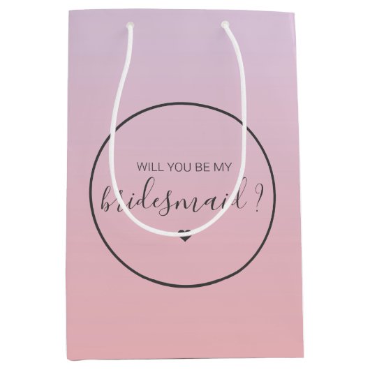 おしゃれなオンブレピンクのグラデーション　あなたは私のブライズメイドになってくれる？ ミディアムペーパーバッグ (正面)