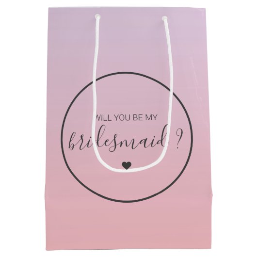 おしゃれなオンブレピンクのグラデーション　あなたは私のブライズメイドになってくれる？ ミディアムペーパーバッグ (裏面)