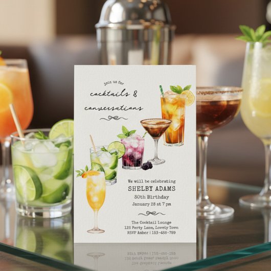 おしゃれなカクテル＆会話 バースデーパーティー 招待状