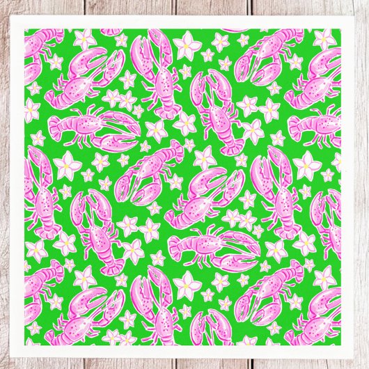 おしゃれなカジュアル エビ 花 ピンク 緑の模様 スタンダードカクテルナプキン