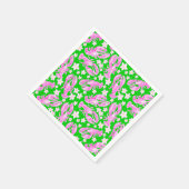 おしゃれなカジュアル エビ 花 ピンク 緑の模様 スタンダードカクテルナプキン (角)