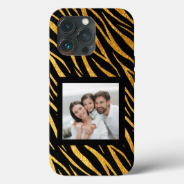 おしゃれなカスタムフォト ブラック ゴールド しま模様 オーダーメイド iPhone 16 PROケース