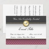 おしゃれなカスタムモノグラムフォーマル招待状 招待状 (正面/裏面)