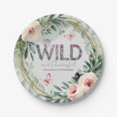 おしゃれなカスタム水彩ワイルドフラワー1歳誕生日 ペーパープレート (正面)