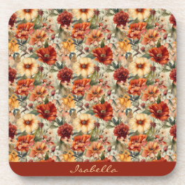 おしゃれなカスタム水彩花柄パターン コースター