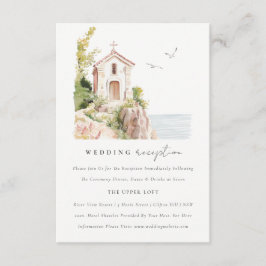 おしゃれなカトリック教会の水彩画ウェディングレセプション エンクロージャーカード