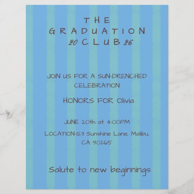 おしゃれなカバナストライプの卒業おめでとう招待状 (正面)
