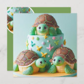 おしゃれなカメの誕生日ケーキ 招待状 (正面/裏面)