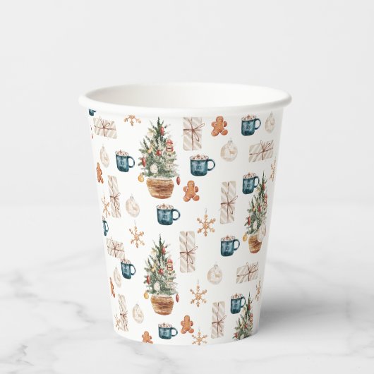 おしゃれなカラフルなクリスマスパターン | 水彩 紙コップ (正面)