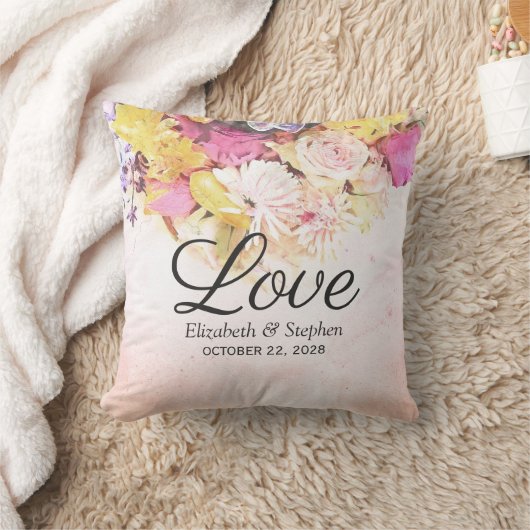おしゃれなカラフルな水彩花の植物学的な結婚式 クッション (ブランケット)