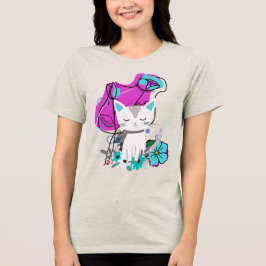 おしゃれなカラフル猫好きデザイン トライブレンドTシャツ