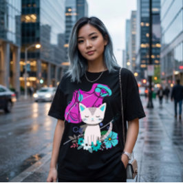 おしゃれなカラフル猫好きデザイン Tシャツ