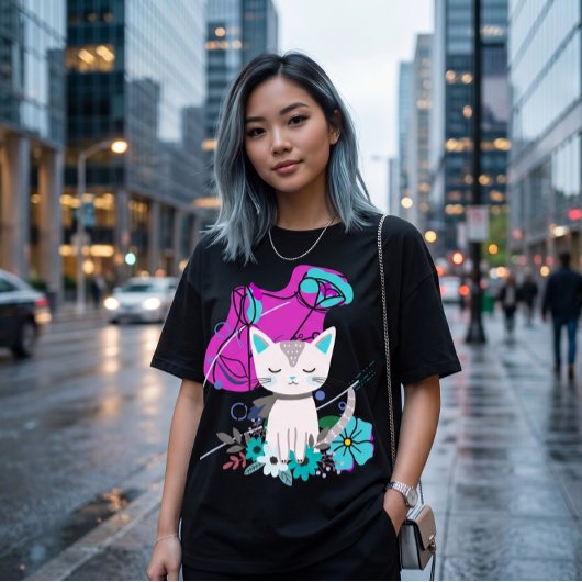 おしゃれなカラフル猫好きデザイン Tシャツ