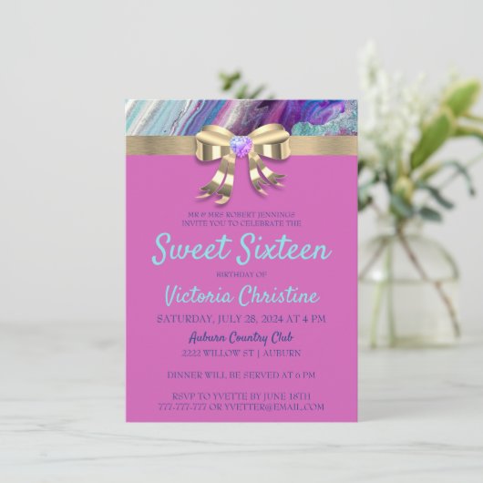 おしゃれなカラー誕生日招待状 招待状 (スタンド正面)