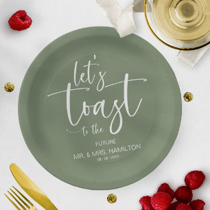 おしゃれなカリグラフィーの婚約パーティー Let's Toast Chic Calligraphy  ペーパープレート