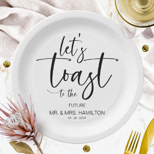 おしゃれなカリグラフィーの婚約パーティー Let's Toast Chic Calligraphy  ペーパープレート