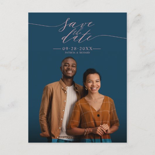 おしゃれなカリグラフィー結婚式Save The Date写真 ポストカード (正面)