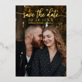 おしゃれなカリグラフィー結婚式Save The Date 箔招待状 (正面)