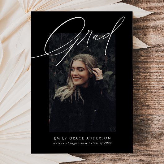 おしゃれなカリグラフィー3枚写真卒業式 招待状