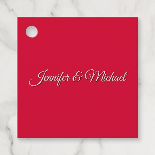 おしゃれなカリグラフィー エレガントなチェリー レッド カスタマイズ フェイバータグ (正面)