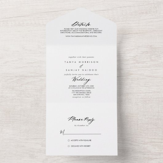 おしゃれなカリグラフィー エレガントな結婚式 オールインワン招待状 (内側)