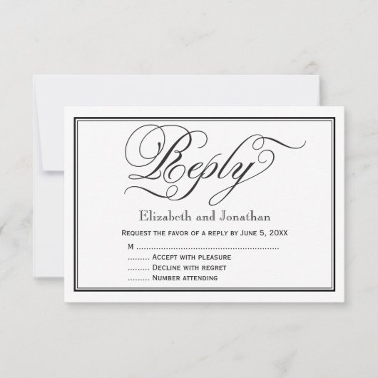 おしゃれなカリグラフィー スクリプト 結婚式返信カード 出欠カード (正面)