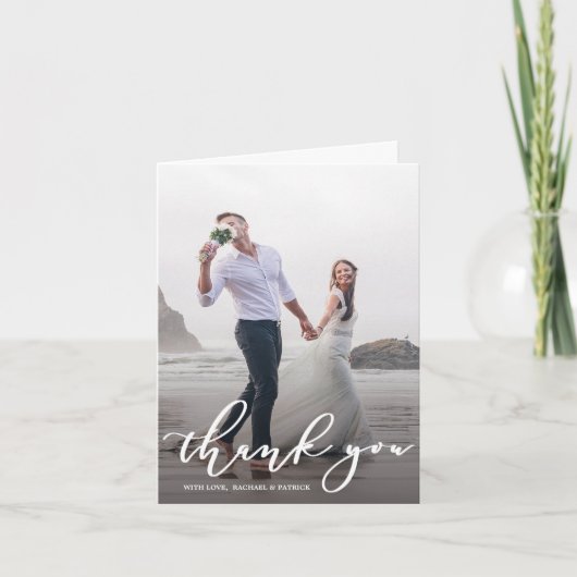 おしゃれなカリグラフィー・スクリプト 結婚式 お礼 フォト サンキューカード (正面)