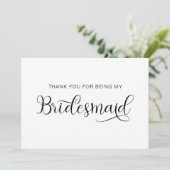 おしゃれなカリグラフィー ハート スワッシュ ブライズメイド サンキューカード (スタンド正面)