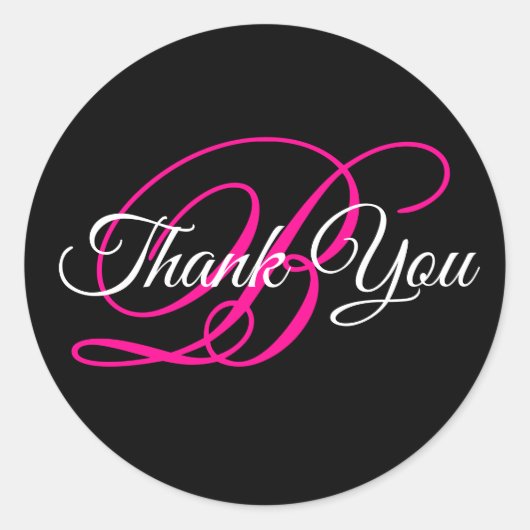 おしゃれなカリグラフィー ホットピンク モノグラム ありがとうございます ラウンドシール (正面)