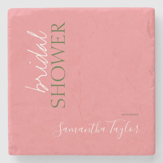 おしゃれなカリグラフィー ミニマル ブライダルシャワー ストーンコースター (正面)
