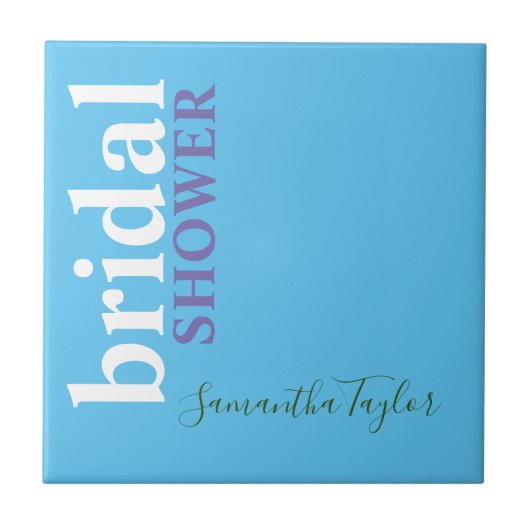おしゃれなカリグラフィー ミニマル ブライダルシャワー 青 タイル (正面)