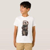 おしゃれなカーディガンを着たフェレットの子供服 Tシャツ (正面フル)