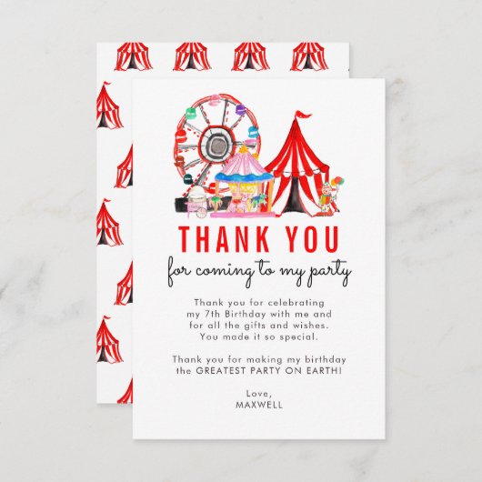 おしゃれなカーニバルサーカスショークロンボールお誕生日 サンキューカード (正面/裏面)