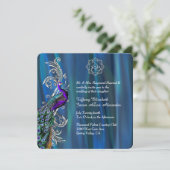 おしゃれなガネーシャ3 ブルーサテンと孔雀のウェディング 招待状 (スタンド正面)